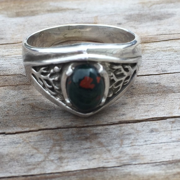 Tree of life Ring .925 Sterling Silver w/ genuine Bloodstone gem USA - Picture 3 of 10